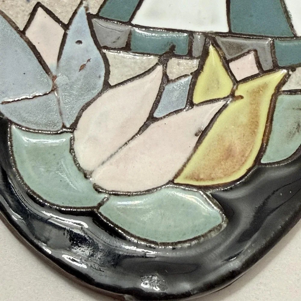 VTG Dutch Cloisonne Ceramic Tile Oval Windmill Henk Potters Pottenbakkerij Rare